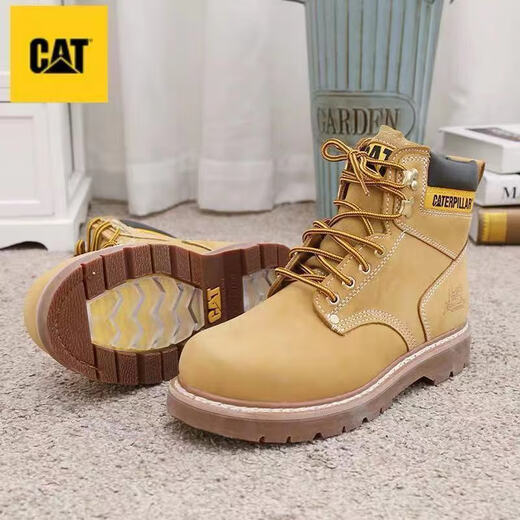 卡特 CAT男鞋水晶底户外机车百搭工装鞋高帮厚底头层牛皮大黄靴 627金黄钢头款 标准皮鞋码数 42