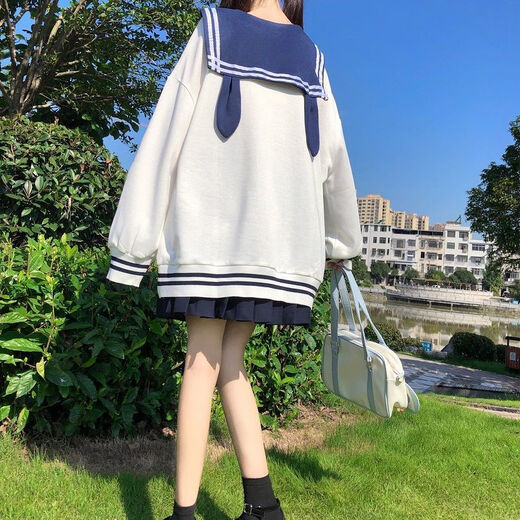 Lan Junqi Japanisch niedliche Kaninchenohren runder Nackenstil Loose Sweatshirt mit Frauen Bug Langarm Herbstpullover Top Student Weiß 757 (dünner Stil) XL (100 ~ 115 Empfohlen)