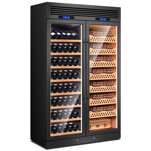 CIGARLOONG CL-340WB cigar cabinet, constant temperature and humidity cabinet, stainless steel cigar and wine cabinet, fully equipped with black titanium (cedar wood liner)