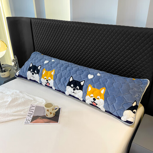 Red Dragonfly Winter Double Couple Style Long Pillow Integrated Long Strip Pillow Parent-Child Large Pillow Core Double Pillow Cover Head Large Pillow Cover Cute Dog [Cotton Milk Fleece is more warmer] Pillow Cover + Pillow Core 48x120cm [1.2 meters bed]