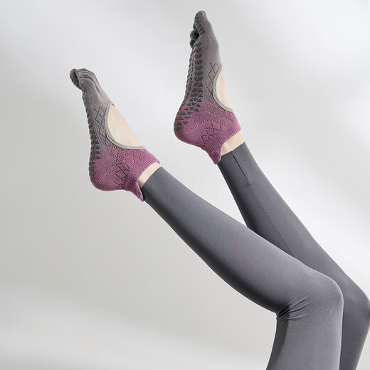 Lulu yoga socks non-slip professional women's Pilates training silicone breathable five-finger thin indoor sports fitness socks grape gray backless full toe one size fits all (35-40)