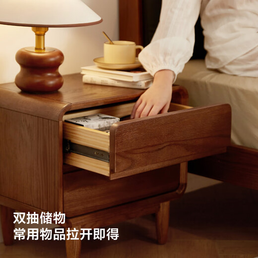 Lin's Home Retro All Solid Wood Bedside Table New Oak Ultra-Narrow Storage Cabinet Lin's Wood Cocoa Series LH586B1 Retro Color | 586B1-A Bedside Table Express