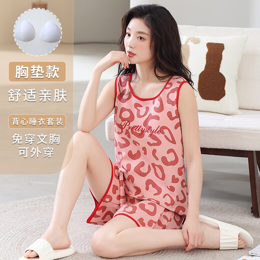 HEYU PAJAMAS POUR LES FEMMES EN SUMBRE SEUR SEFFICATION SHORTS avec poitrine 2025 Floral Floral Outdoor Home Clothing FynJ-9856 M (80-100jin [Jin est égal à 0,5 kg]))