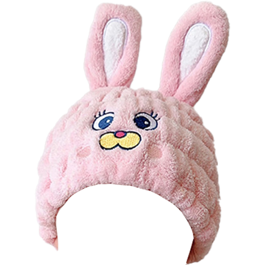 SVORIAHI Children's Hair Drying Hat Girls 2025 New Cute Thickened Shower Cap Super Water-Absorbent Quick-Drying Hair Shampoo-Free Hair Wrapping Headband Double-Eared Rabbit Pink 1 Piece Parent-child Style Universal for Children and Adults