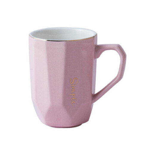 Guai ceramic mug set, simple home living room with tray, high-looking office mug, tea cup color distinction, 4 light-colored cups and plates, pink, blue, green and white