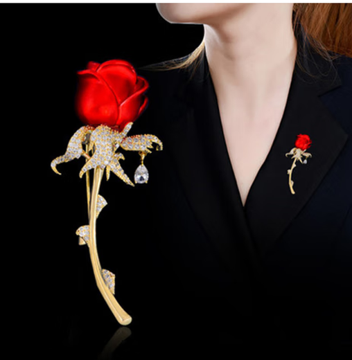 Mrs win 2025 new style red rose temperament brooch women's suit accessories brooch flower corsage atmospheric clothing accessories rose bright red