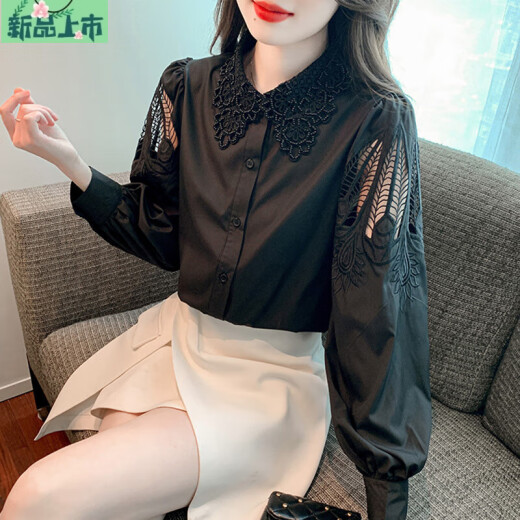 艾妃琳刺绣纯棉衬衫女2025年秋装新款时尚绣花白色衬衣宽松百搭长袖上衣 CY9227 白色 S 【建议75-95斤】
