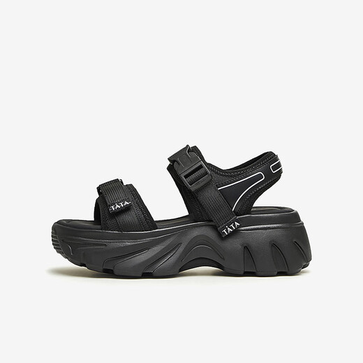 Tata casual sandalias de suela gruesas zapatos para mujeres de moda sandalias de playa suaves de estilo verano WL701BL4 Negro 36