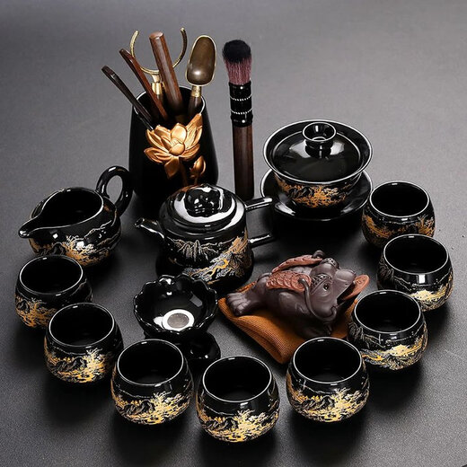 Songyu lazy automatic tea set set for home living room high-end ceramic kung fu tea set office teapot tea cup set 8 cups + Liujunzi tea can tea pet 14 pieces