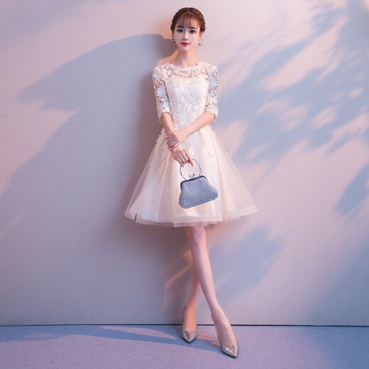 Seidler French small evening dress for women's banquet 2025 new slim evening dress fairy fantasy bridesmaid dress champagne color M