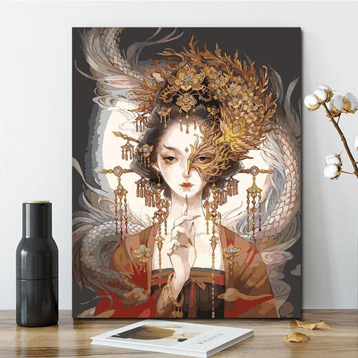 山头林村梵想diy数字油画定制卧室古风动漫手工填色画油彩装饰画半面妆萧 X11976 60*75订好内框 高清淡彩画板+颜
