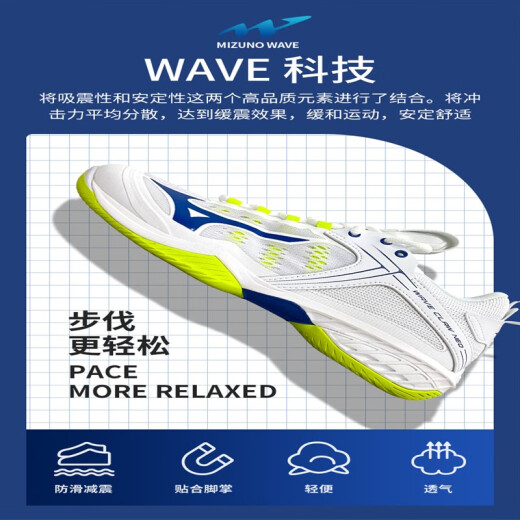MIZUNO Competition Badminton Chaussures Volleyball Chaussures Men Men Absorbant de choc, Sneakers de griffe d'aigle antidérapante antidérapante Femmes 29KV13062-White / Red Absorbing and Breathable-Basic 44285 mm