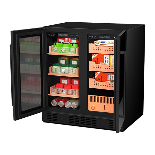 PULADI constant temperature and humidity cigar cabinet humidifier tobacco red wine tea office refrigerator embedded double door ice bar home tea + cigar integrated double door constant temperature and humidity control 170L