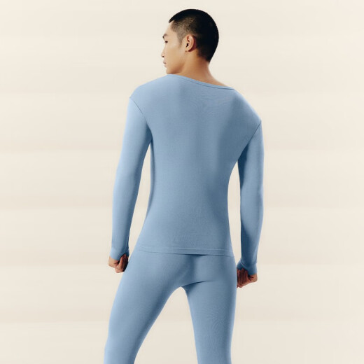 Three-gun autumn clothes and autumn trousers for men and women pure ribbed cotton Xinjiang cotton anti-static thin thermal underwear set couple base autumn round neck haze blue (men) XL