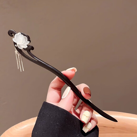 Bai Shilin Lotus Hairpin Women's Ancient Style New Chinese Style Wooden Step Shake Tassel Hairpin Daily Simple Hairpin Birthday Gift Lotus Brocade