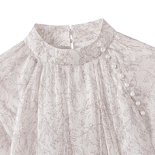 
Cypress Lady Style Shirt 2025 Autumn New Women's Beaded Decorative Ragsleeved Sleeve Slim Chiffon Shirt