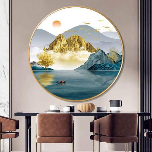OLOEY入户客厅玄关装饰画现代简约正对门走廊过道墙画圆形晶瓷镶钻挂画