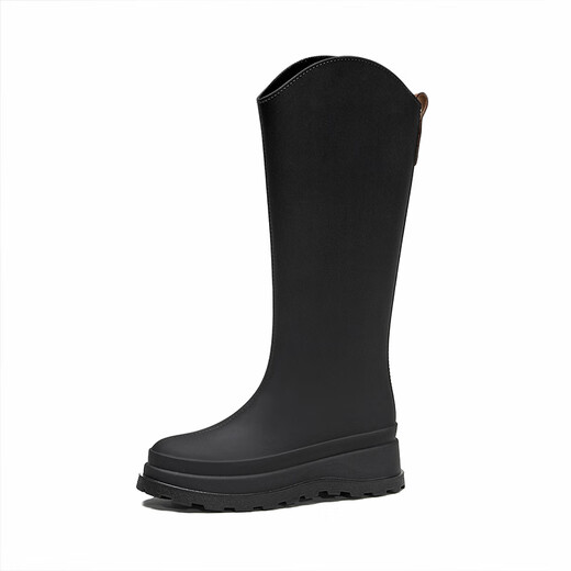 DG/du neue Regenstiefel für Frauen mit modischen hochrösten Regenstiefeln für Internet Celebrity plus Samt Langstuhlschuhe Nicht-Rutsch-Küchengummi-Schuhe Single Schuh-Schwarz (Standardgröße) 38 (Hinzufügen von Samtabdeckungen kann absendlich sein)