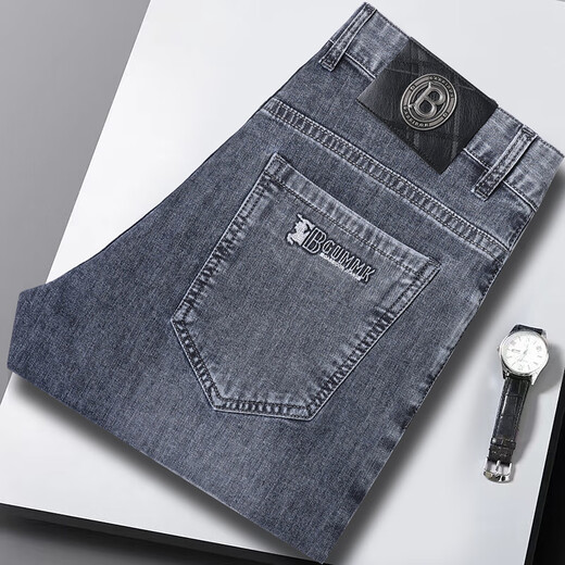 mozhou's spring and summer jeans men's thin small straight elastic Korean version business casual versatile loose men's long trousers 5008 blue 32 (2 feet 5 suitable for 130-140Jin [Jin equals 0.5 kg])