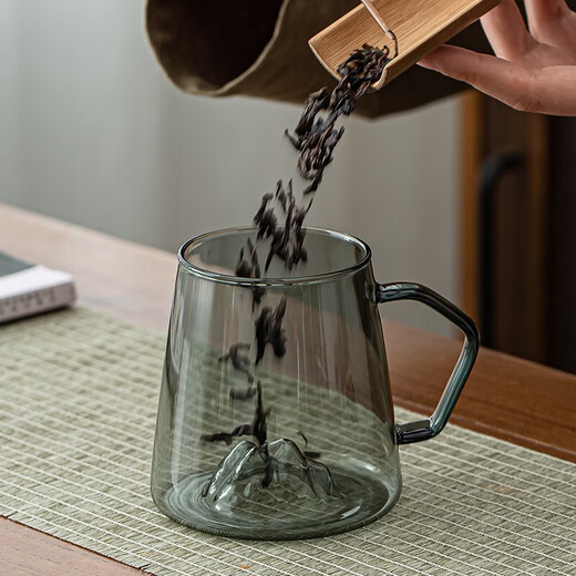 Yi Cup Glass Cup Set with Handle High Temperature Resistance Simple Water Cup Set Green Tea Cup Office Home Use Ash Snow Mountain