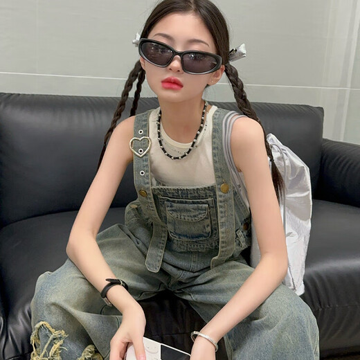 女童春装套装2025新款美式复古大童背带裤时髦秋夏季女孩两件套潮 背心+粉色背带裤【套装】 160cm