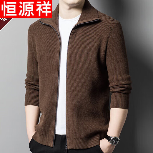 Hengyuanxiang Ordo pure wool cardigan men's autumn middle-aged plus thick lapel fashion sweater sweater zipper jacket dark gray 2XL 180 yards 160-180Jin Jin equals 0.5 kg