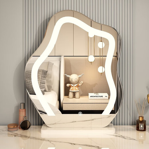 Baifeiden Schlafzimmer Cloud Intelligent Make-up Spiegel HD Desktop LED Light Spiegel Spiegel Tisch Spiegel Eitelkeitsspiegel aufladen mit hellweißer Marmorbasis [Plug-in-Modell]