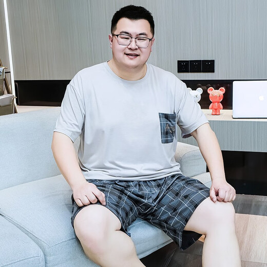 金芝斕（jinzhilan）大码睡衣男士莫代尔夏季宽松短袖短裤胖子薄款圆领加肥加大家居服 BX-723深灰条纹 4XL 【建议220-260斤】