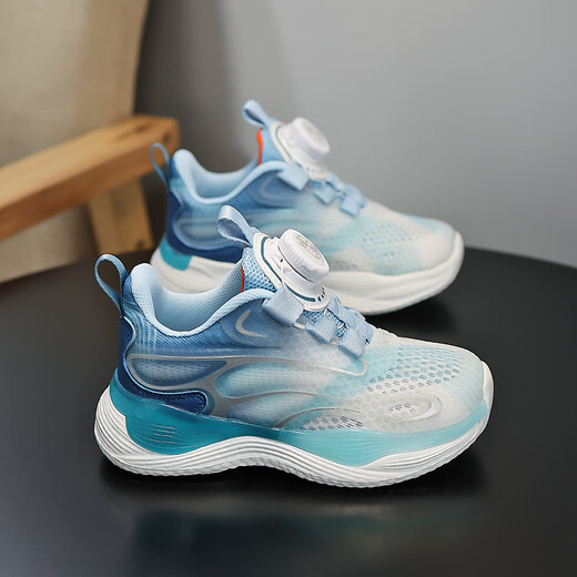 
Huilirui children's shoes for boys rotating buttons spring and summer anti-slip wear-resistant training shoes for students shock absorption rebound running shoes sports shoes 9903 Tianlan single network 34