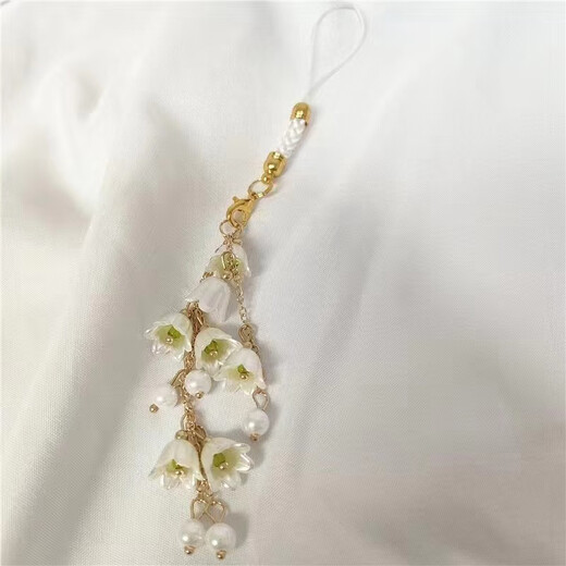 Paiqin beautiful lily of the valley flower mobile phone chain flower mobile phone rope USB flash drive backpack key chain pendant orchid mobile phone pendant lily of the valley flower white mobile phone chain