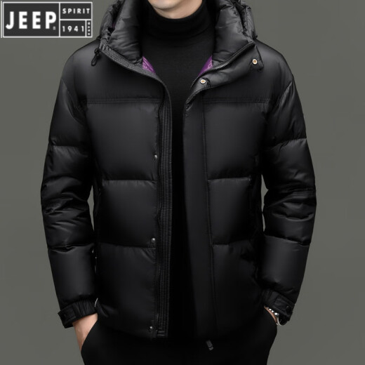 Jeep (Jeep) neuer Herren Winter kurzer Down Jacke warme Jacke Dad verdickte Kapuzegeschäft Casos Black Gold Jacket Schwarz Lila 9855 170