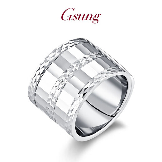 GsunG platinum PT950 men's wide-faced ring with large car pattern and laser face, women's live mouth large ring. Priced by gram. Contact before bidding.