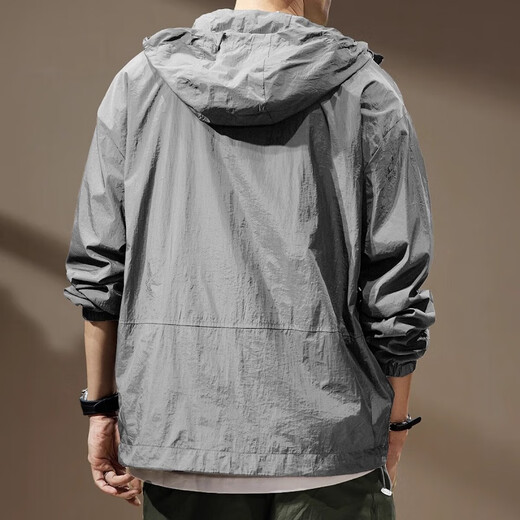 JEEP SPIRIT Jeep ice silk cool outdoor sun protection clothing men's summer thin fishing clothing hooded work jacket men's and women's tops light gray XL suitable for 145-165Jin Jin equals 0.5 kg
