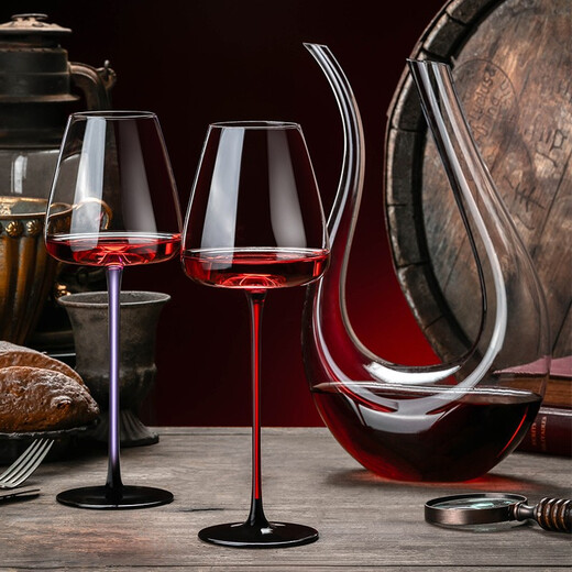 Genus black tie red wine glass set decanter tall cup home high-end light luxury crystal glass wine glass wine set red stem crystal red wine glass 360ml 6 pieces + harp decanter