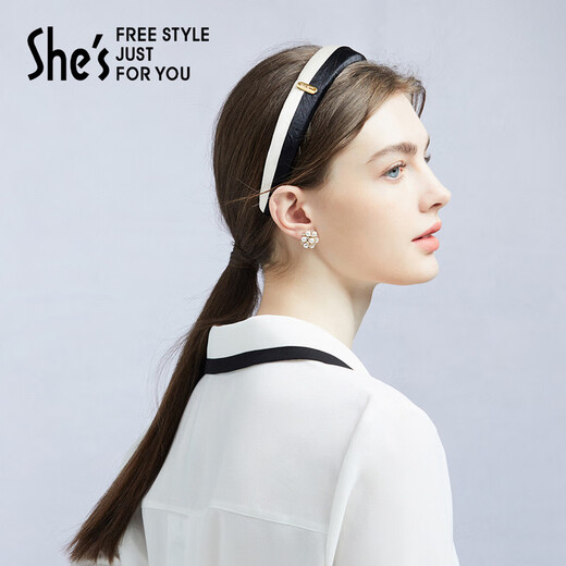 She s Qianzi Xiaoxiang style simulated silk satin hairpin, fashionable hair band, pressed hair headband, headband, birthday gift for girlfriend, black and white contrasting color H1