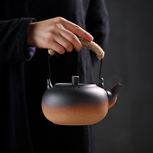 Gold inlaid jade teapot for boiling water and making tea, retro lifting beam electric ceramic stove, large capacity indoor rich water boiling kettle 850ML