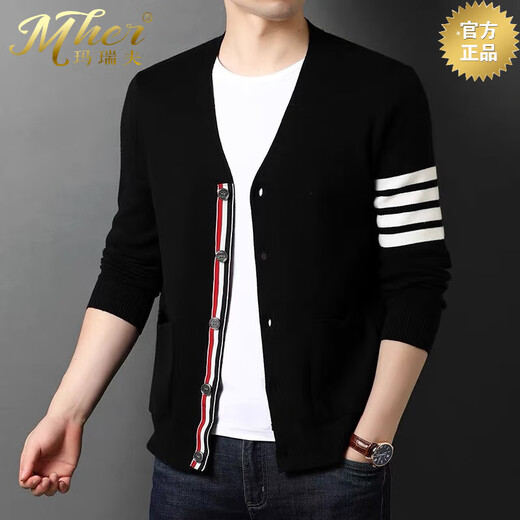 MHEF Light Luxury Herren Stricker Strickjacke Frühling und Herbst Wolle Jacke Solid Color V-Neck Pullover Herren Outerwear Trendy Herbst Top Black S 165
