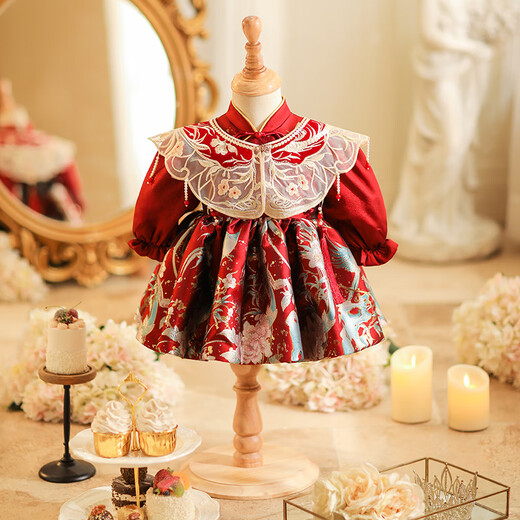Goofloron Dress de un año, niña, agarra ropa semanal, traje de espigas de niños pequeños festivos de princesa de la princesa de estilo nacional fiesta de cumpleaños de cumpleaños año otoño año año + tasel nube hombro (zq9902) 80