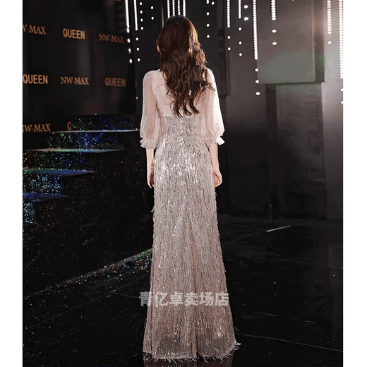 韦戒晚礼服女2024新款高端气质亮片裙级感轻奢鱼尾连衣裙优雅主持人 图片色 M
