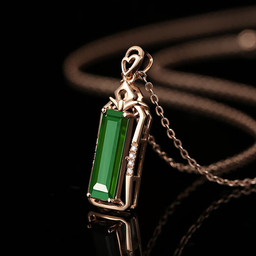 Tingliang 2 carat green tourmaline pendant, 18K gold with diamonds, colored gemstone pendant for your lover, pendant + 18K gold necklace