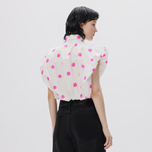 JNBY/Jiangnan Buyi Autumn and Winter Small Polka Dot Shirt Women's Shoulder Bubble Design Single-Breasted Lapel Sleeveless 5N7211060 690/Miscellaneous Pink S
