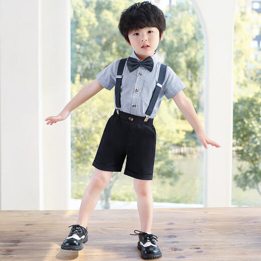 
GOKU Boy Host Dress Summer Children's Small Suit Set Flower Girl British Style Overalls Performance Suit Kindergarten Blue 120 Recommended Weight 37-43 Jin [Jin equals 0.5 kg]