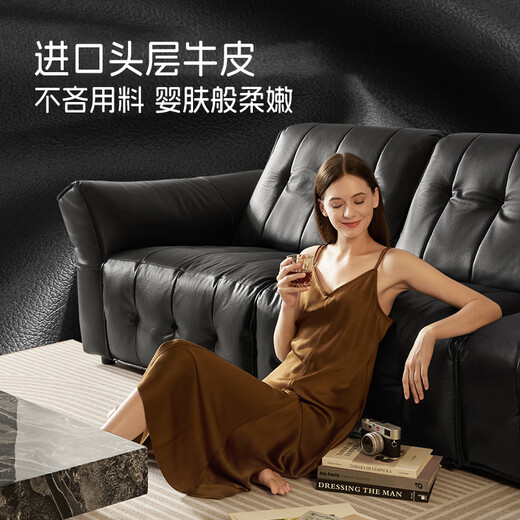 
Gu Jia Home (KUKA) large black cow sofa retro top layer cowhide sofa living room large seat 1283 [brown brown brown] three-person seat