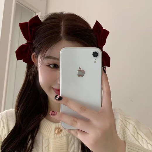 伊莉洛复古黑色丝绒蝴蝶结发夹女后脑勺公主头侧边刘海对夹一字夹发饰品 双层双面绒蝴蝶结边夹-[黑色]2只