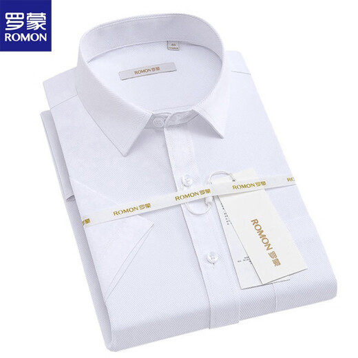 ROMON summer short-sleeved shirt for men 2022 business casual professional formal shirt slim and trendy men's group purchase workwear short-sleeved shirt white twill XL/40