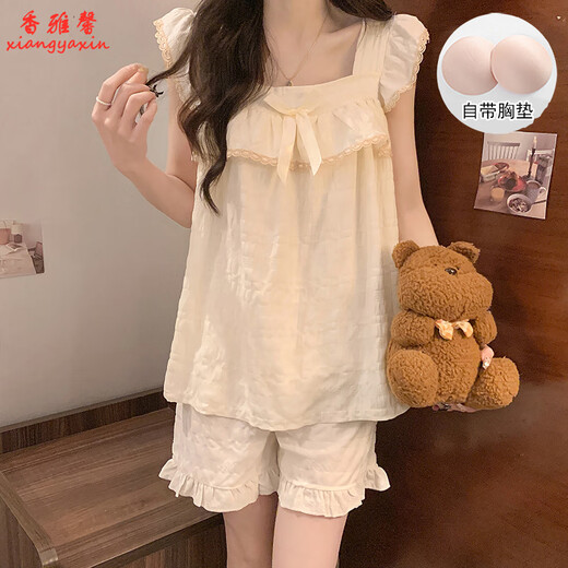 Xiangyaxin-Pyjamas mit Brustpolster für Frauen im Sommertag Student Hosentender Kurzfilme Süßes und niedliches, farbiges Mädchen Dünne Heimkleidung Set 9906 Schwarzer Plaid XL 115-125jin [Jin ist 0,5 kg]
