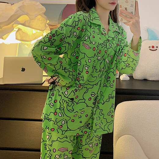 惠奴比灵能睡衣女春秋季款纯棉长袖搞怪小酒窝卡通学生家居服套装 826#双长皱布镜音双子 M