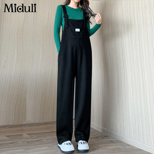 Miduli maternity overalls autumn and winter outer wear maternity pants large size casual wide leg pants new trousers autumn black L