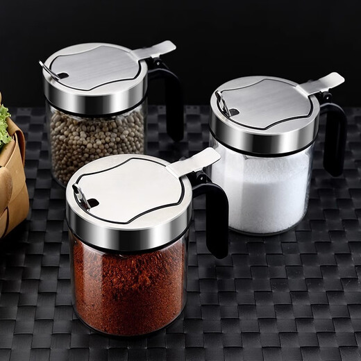Xibi Secret Garden Edelstahl-Gewürzbox Küche Kombination SALTWARE Feuchtigkeitsdichtes Glas Haushaltsgewesen Dose Aufbewahrungsbox-Gewürzflasche 1 380 ml Gewürzflasche (Edelstahlkappe)