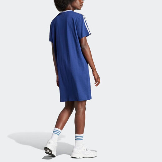 阿迪达斯（adidas）三叶草连衣裙女裙2025夏季新款运动裙V领短袖T恤休闲裙子 IT9853蓝色 L